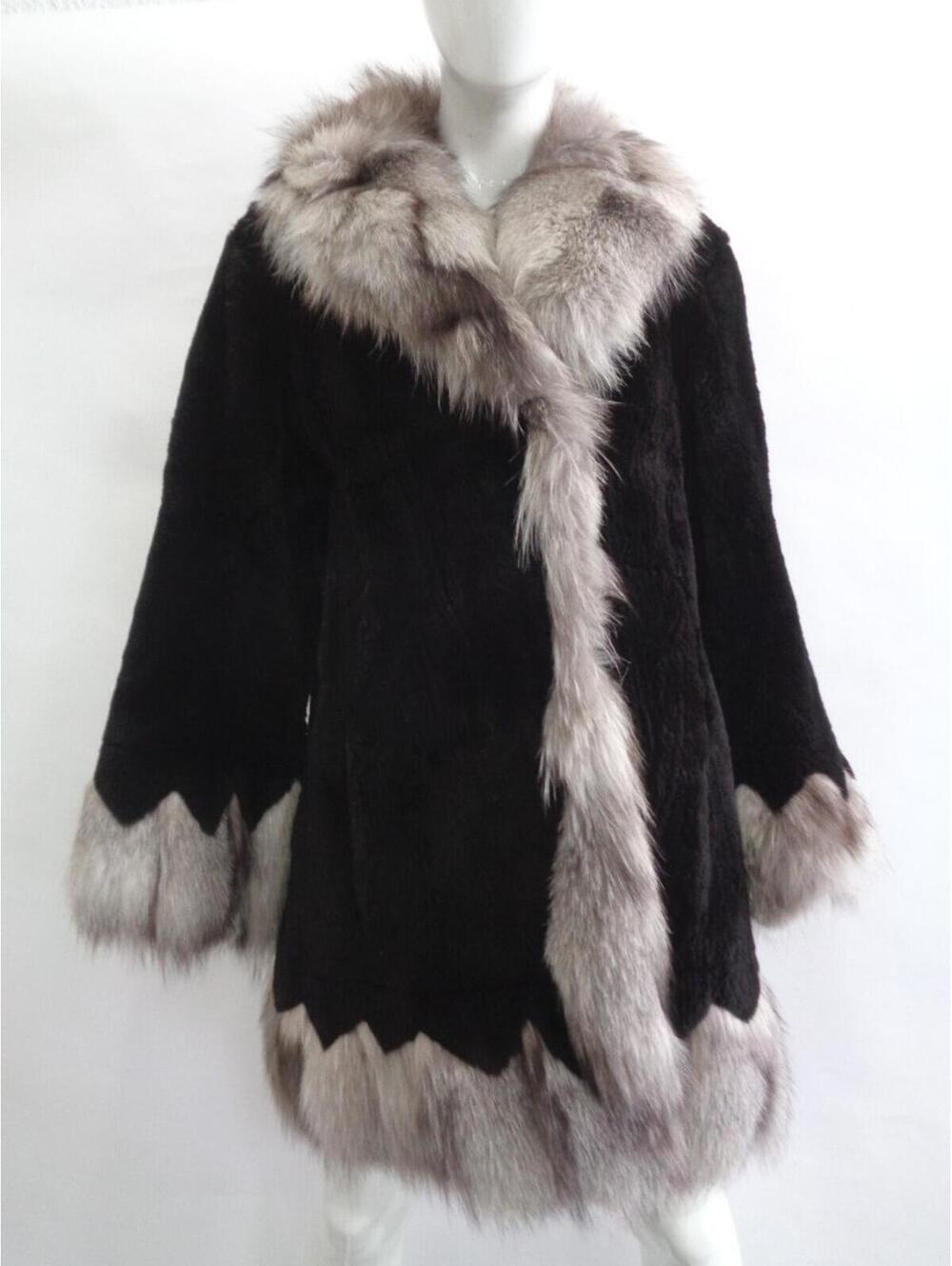EXCELLENT BLACK SHEARED RACCOON & FOX FUR COAT JACKET WOMEN WOMAN SZ 4 SMALL